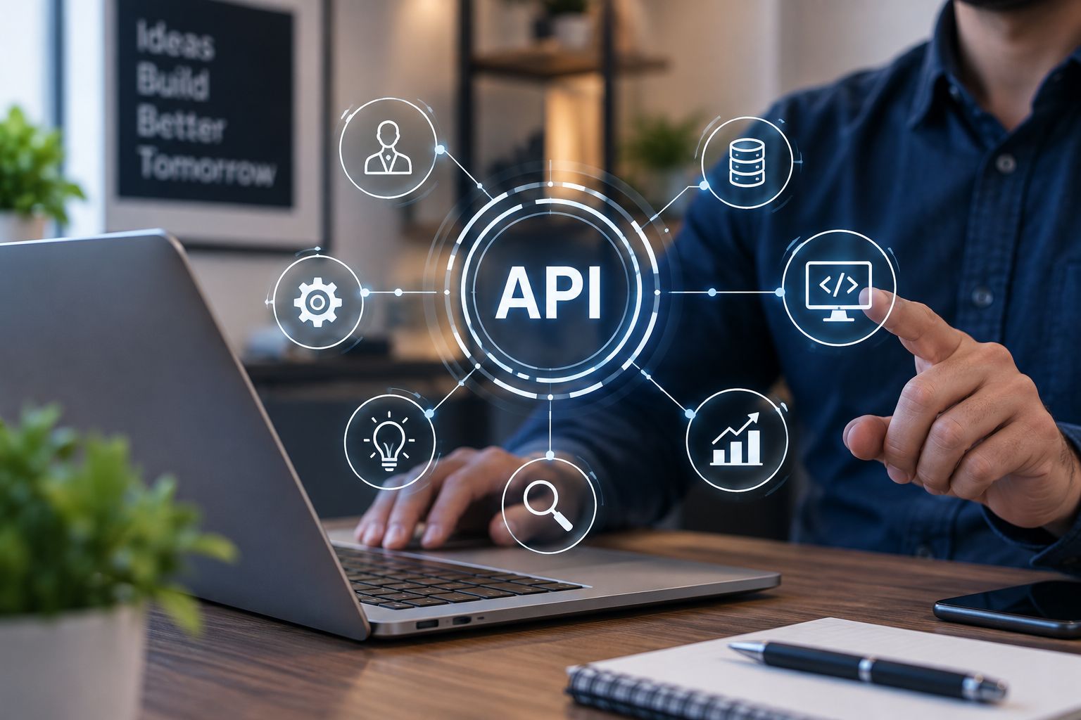 API integration diagram connecting multiple business systems and services
