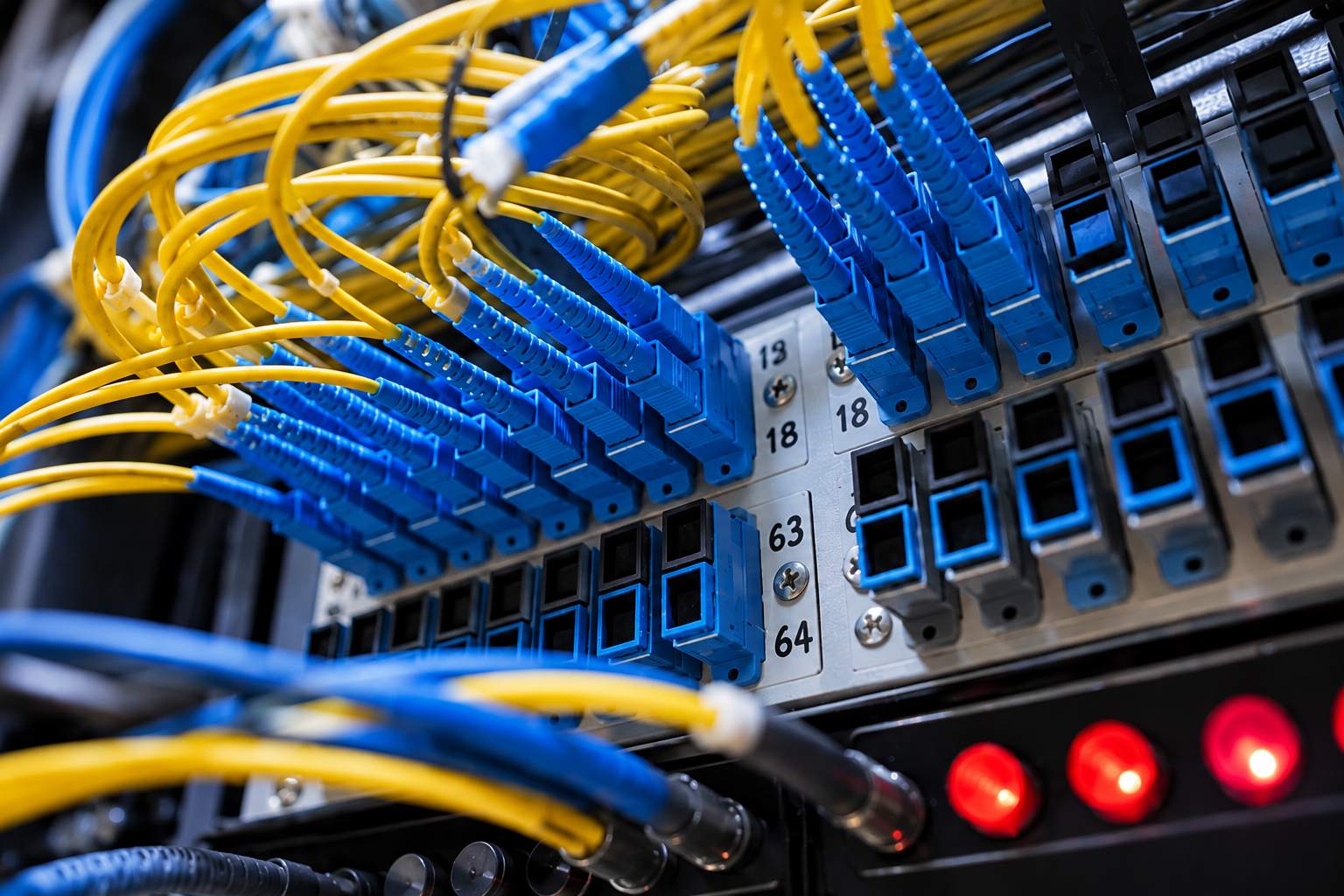 IT and telecom infrastructure with server racks and network cabling